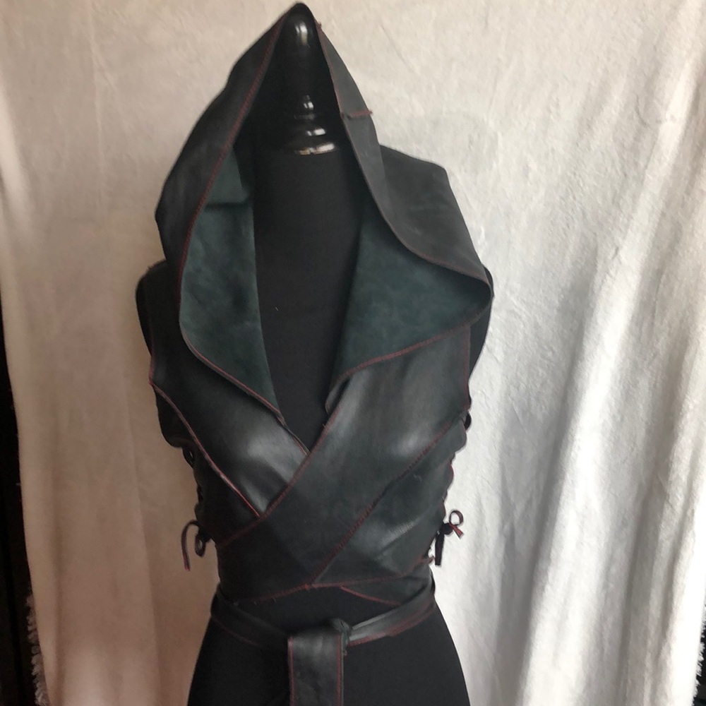 Buddha fil Leather Vest Hoody festival